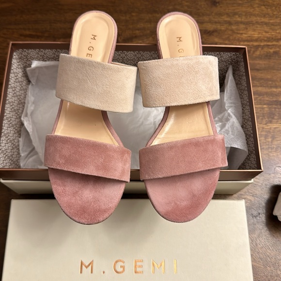 M. Gemi Shoes - M. Gemi Two-Tone Pink and Beige Suede Slide Sandals